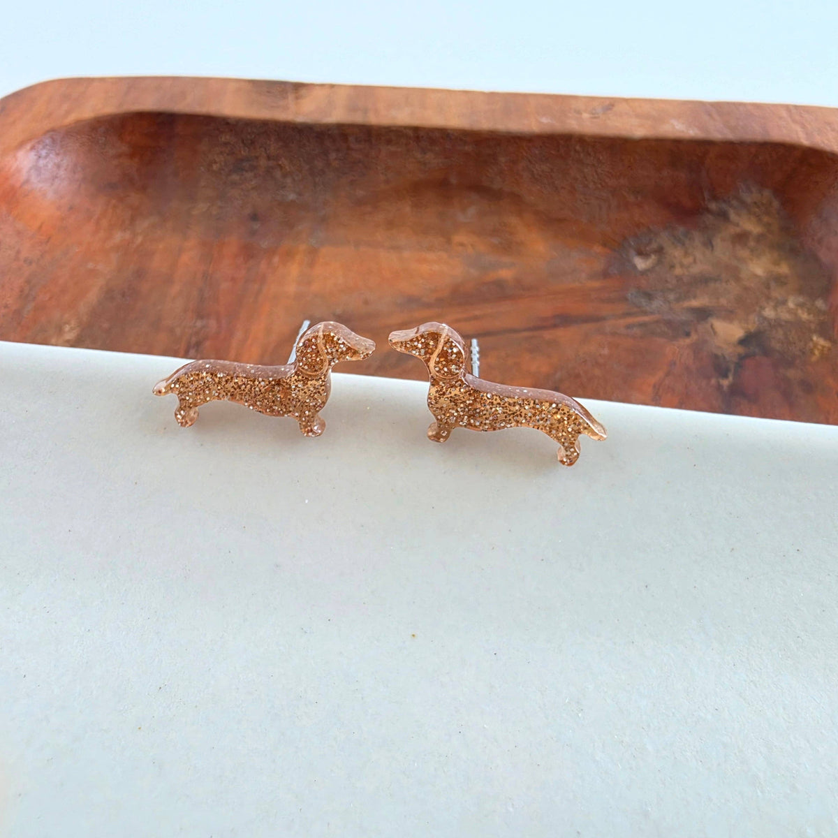 Brown Glitter Dainty Dachshund Studs