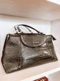 Black Elena Croc Embossed Crossbody