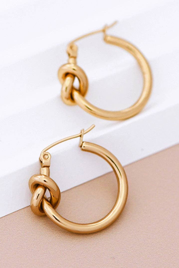 Gold Knot Stainless Steel Hoop Earrings