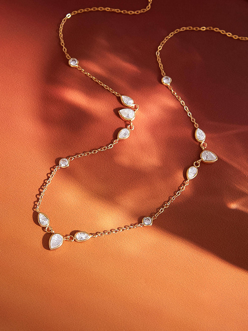 Yellow Gold Elarae 18K Gold Non-Tarnish CZ Teardrop Layered Necklace