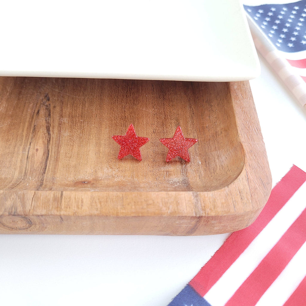 Red Liberty Star Studs