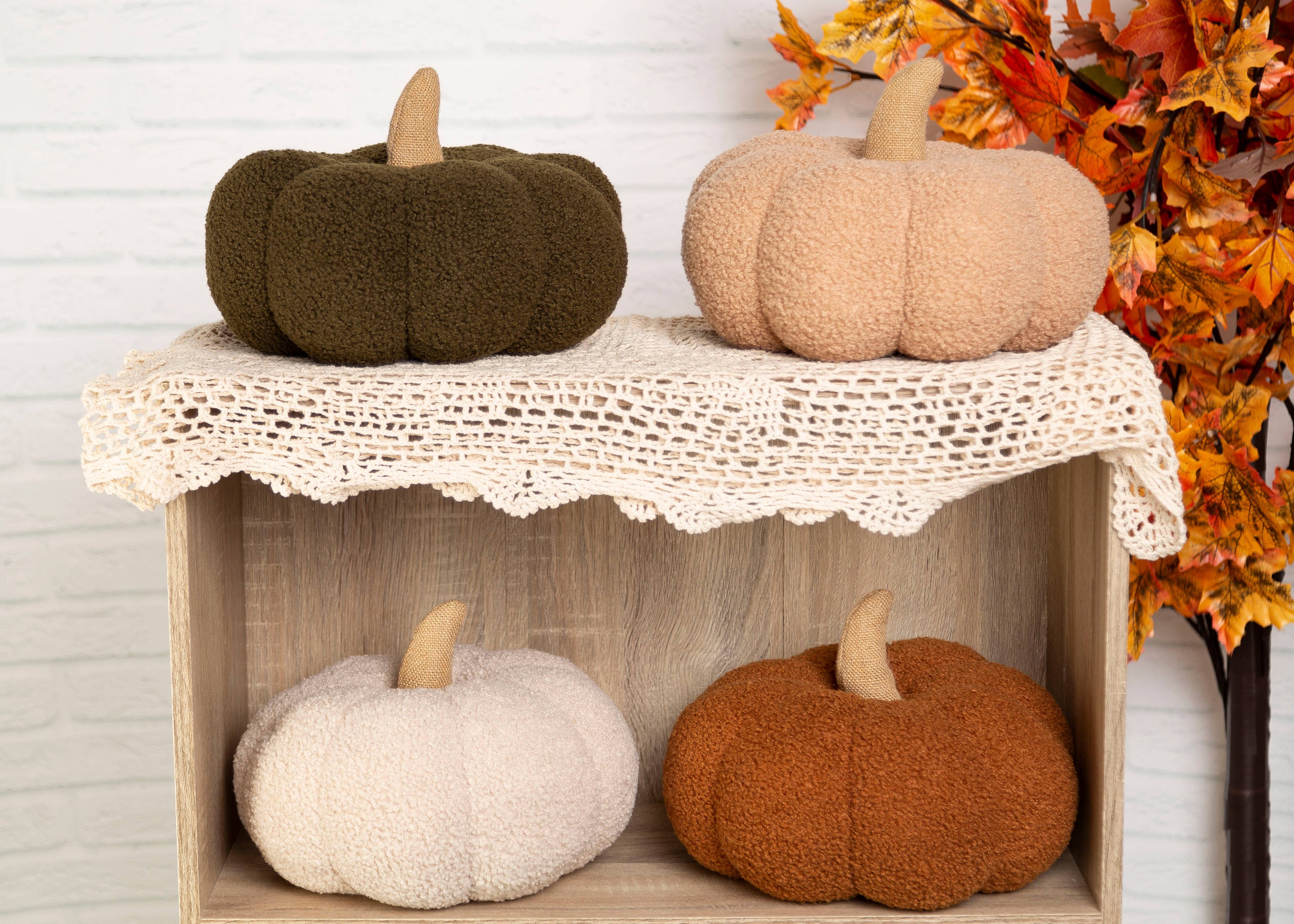 Beige Sherpa Pumpkin Pillow