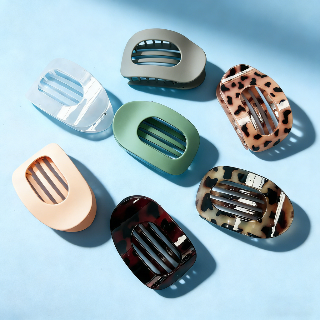 Khaki Oval Flat Hair Clip for Women