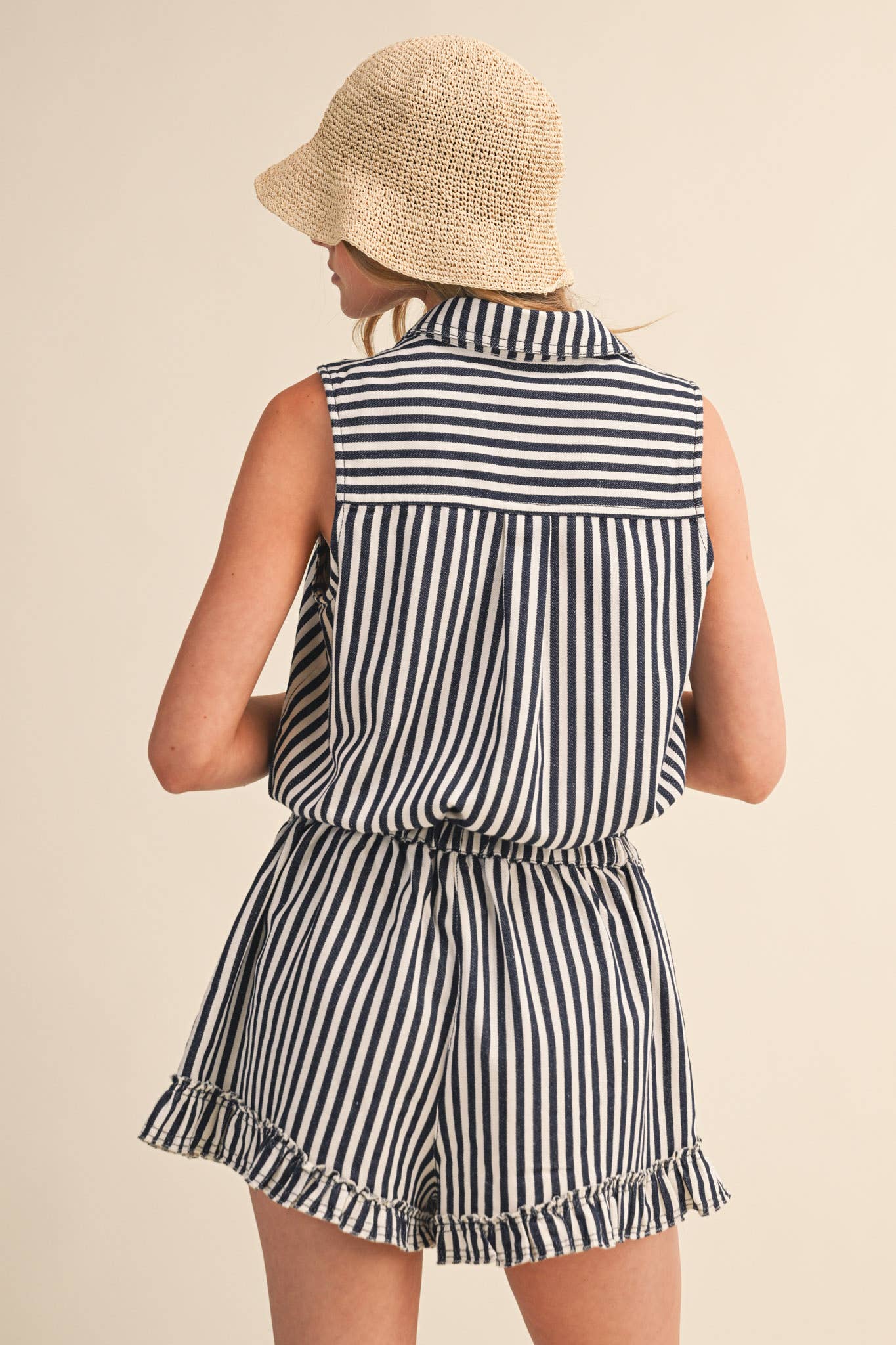 Navy & White Striped Romper