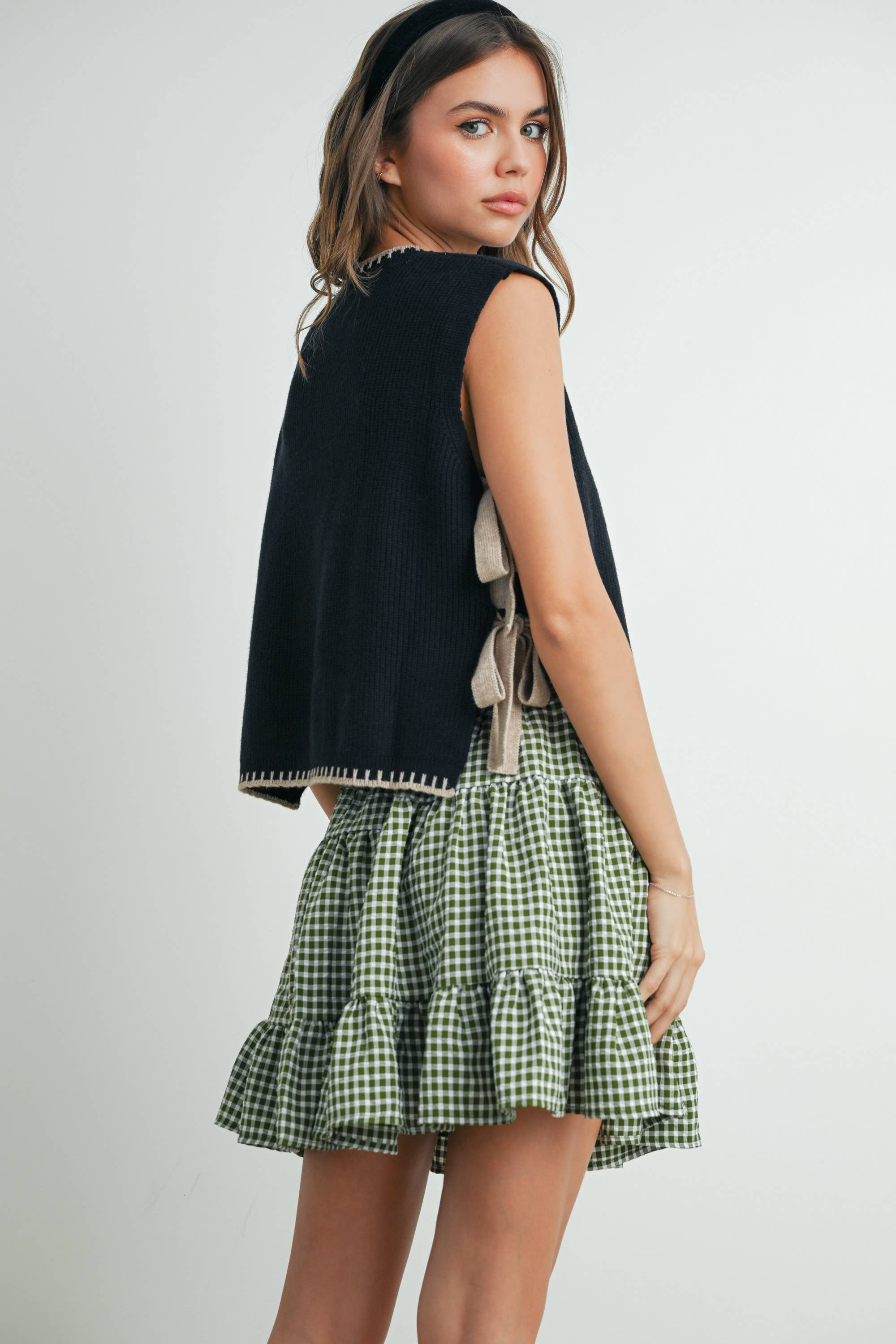 Olive High Waist Check Skirt