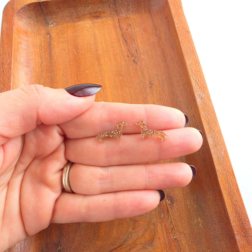 Brown Glitter Dainty Dachshund Studs