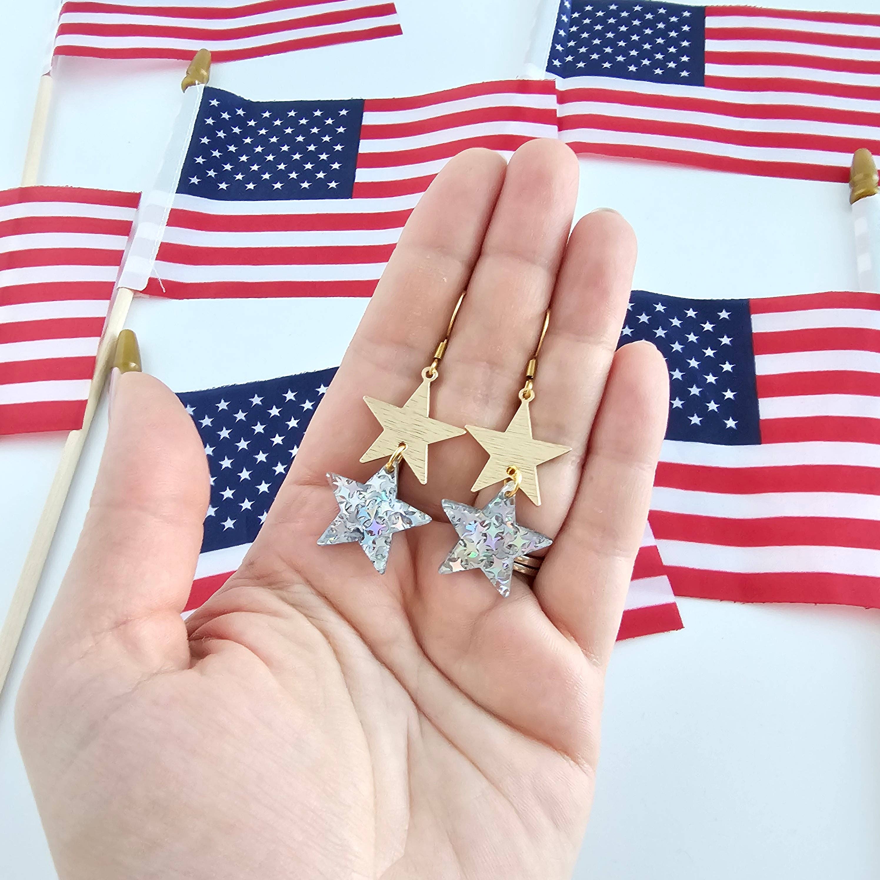 Silver Glitter Starry Earrings