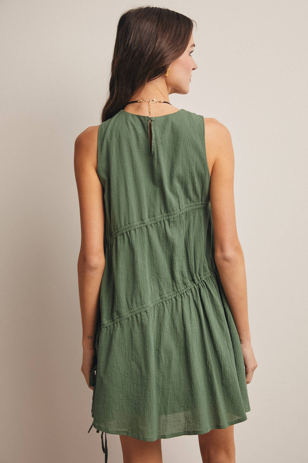 Eucalyptus Ruched Tie Detail Lined Mini Dress