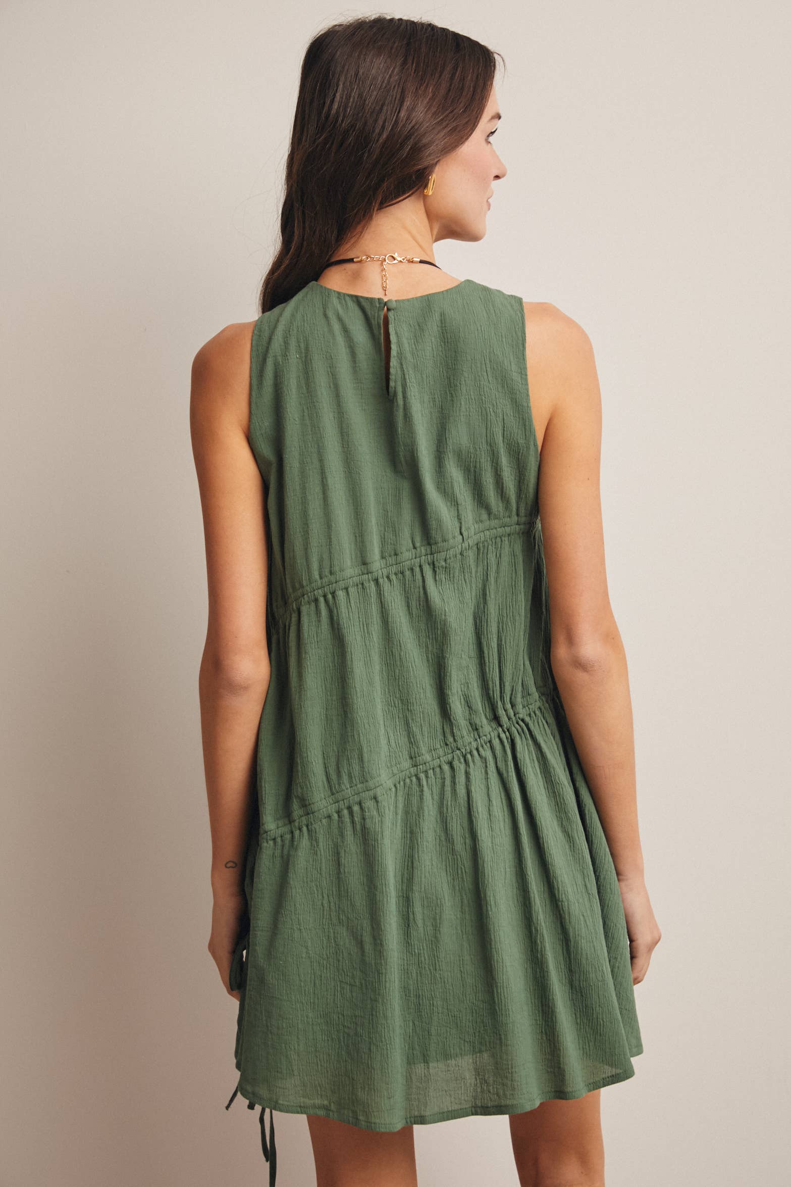Eucalyptus Ruched Tie Detail Lined Mini Dress