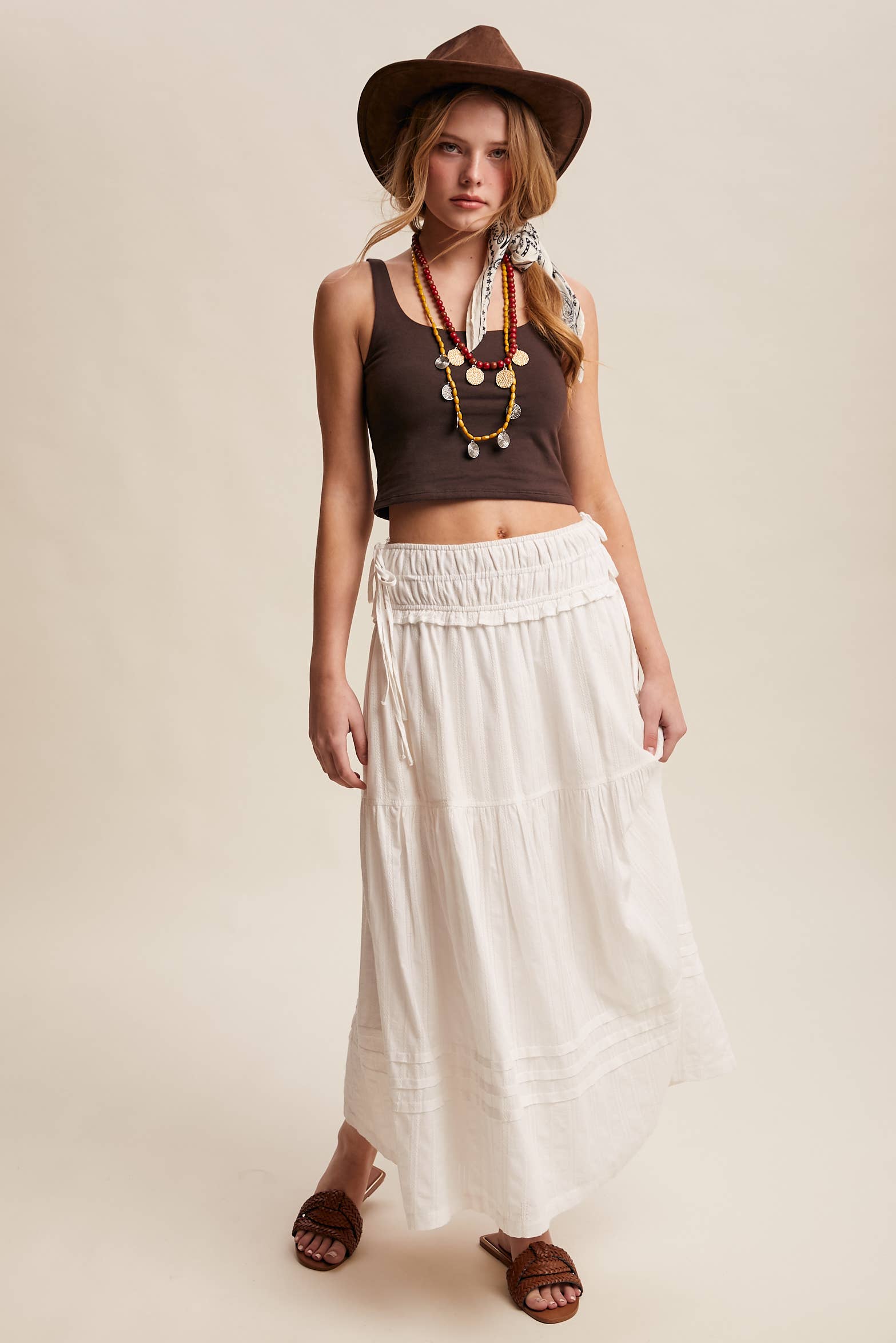 Off White Cotton Maxi Skirt