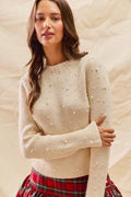 Pearl Embellished Holiday Christmas Sweater Top