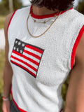Ivory & Red Contrasted Piping Flag Top