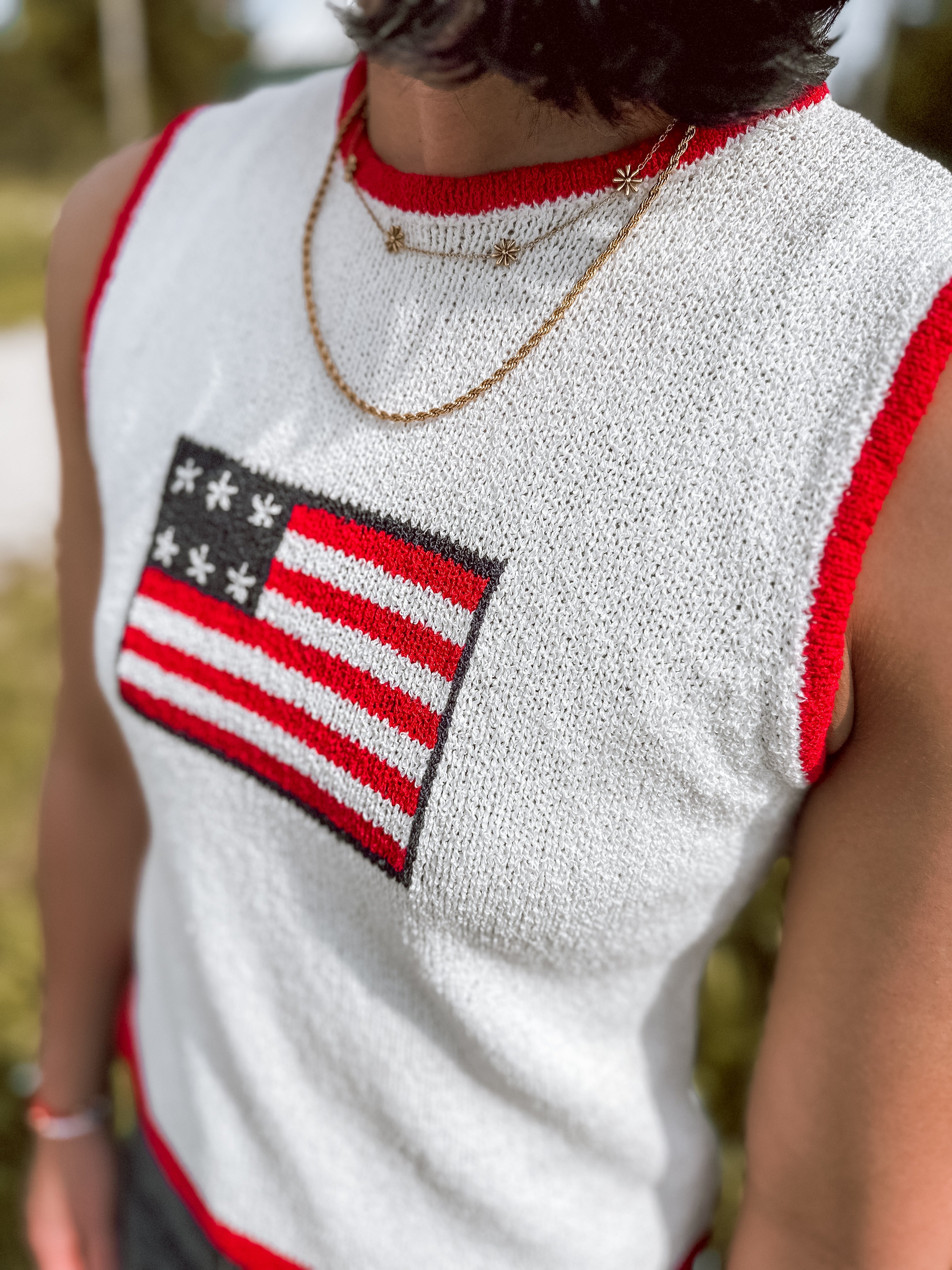 Ivory & Red Contrasted Piping Flag Top