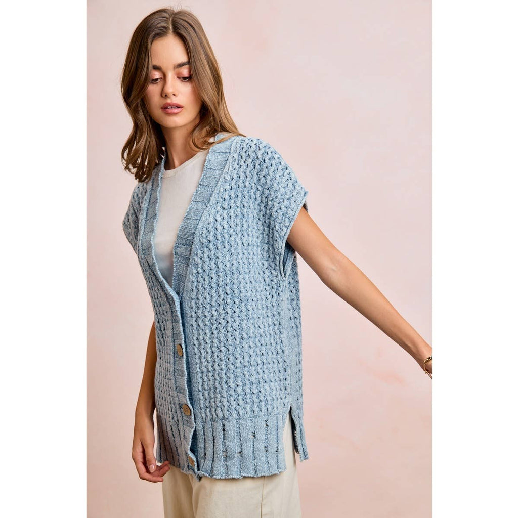 Washed Denim Knit Cardigan