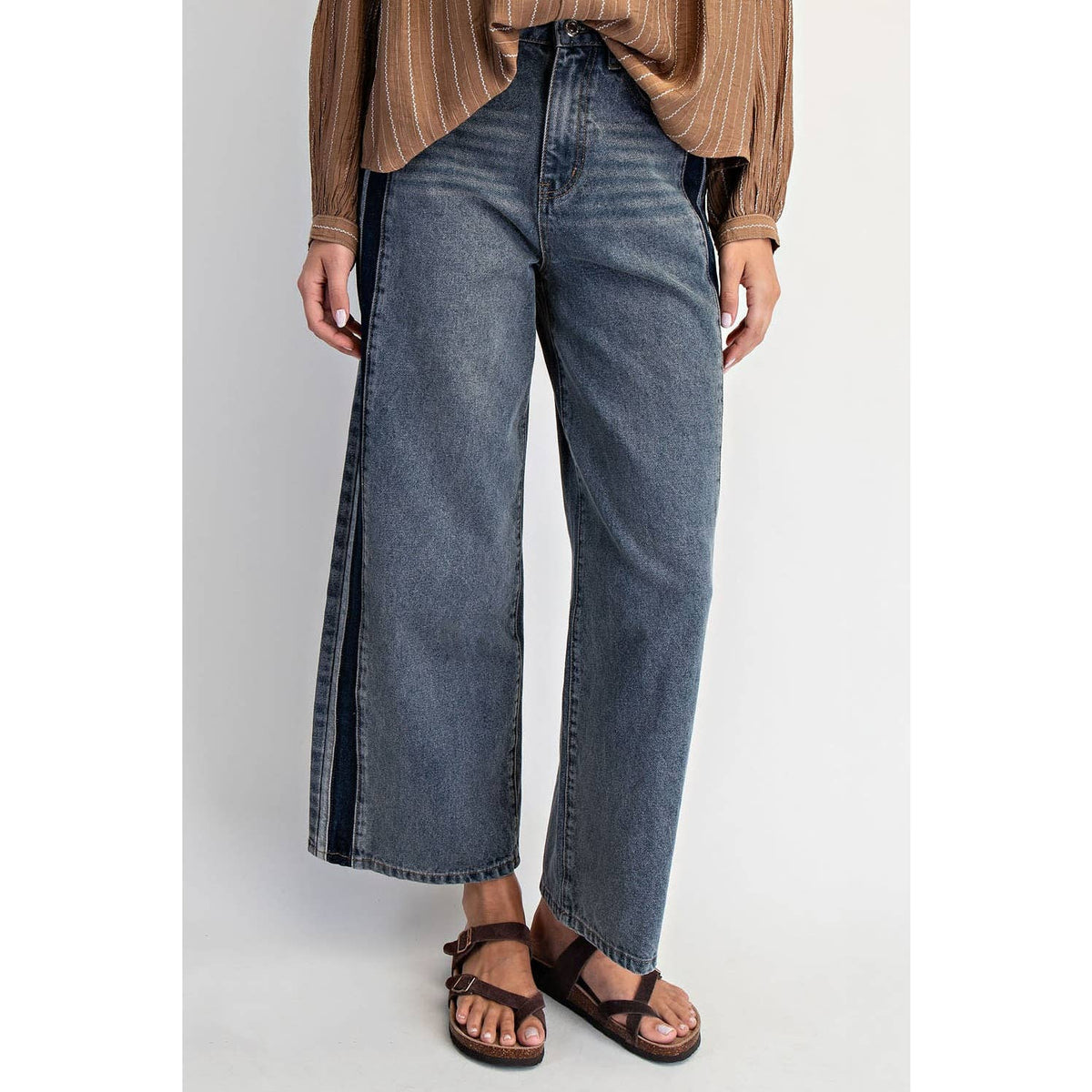 Denim Wide Leg Contrast Side Jeans