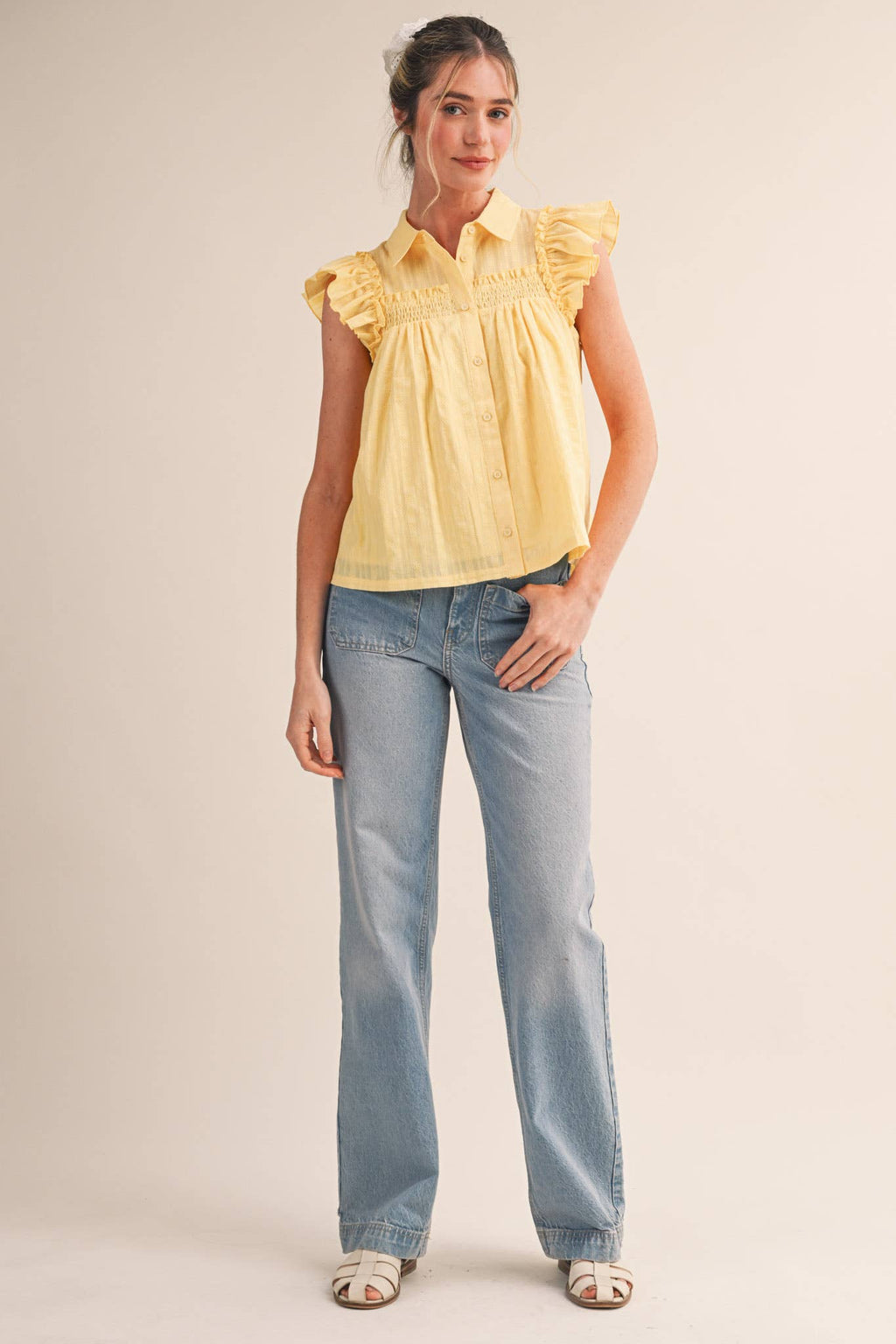Yellow Cream Ruffle Top