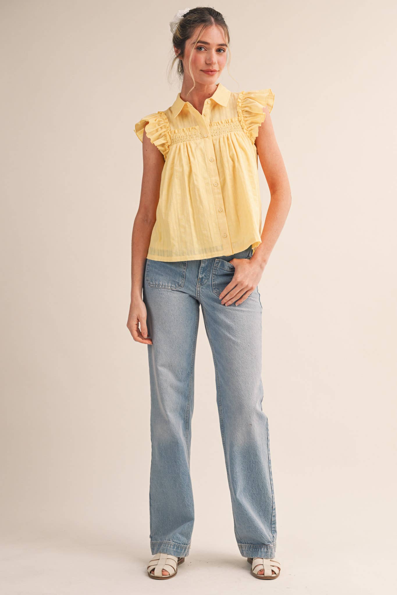 Yellow Cream Ruffle Top