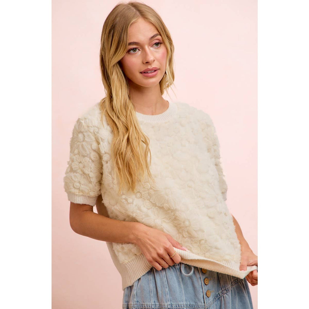 Ivory 3D Flower Lace Top
