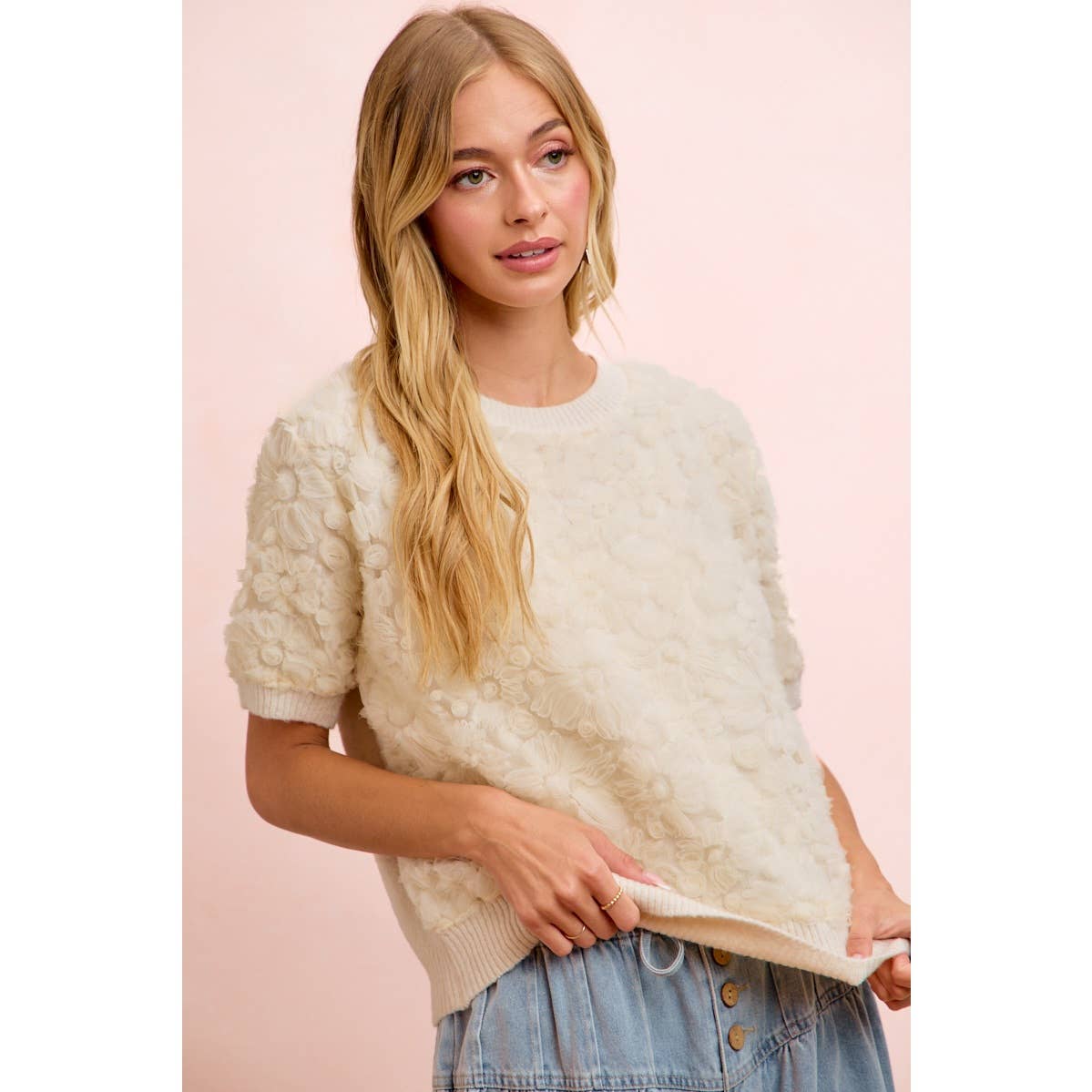 Ivory 3D Flower Lace Top