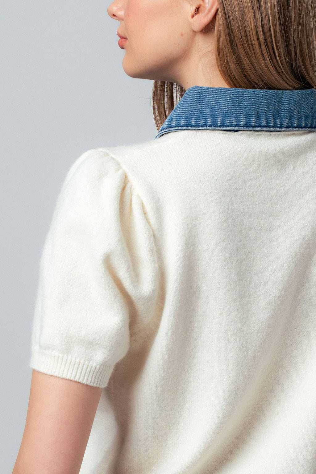 Ivory & Blue Collared Sweater Top