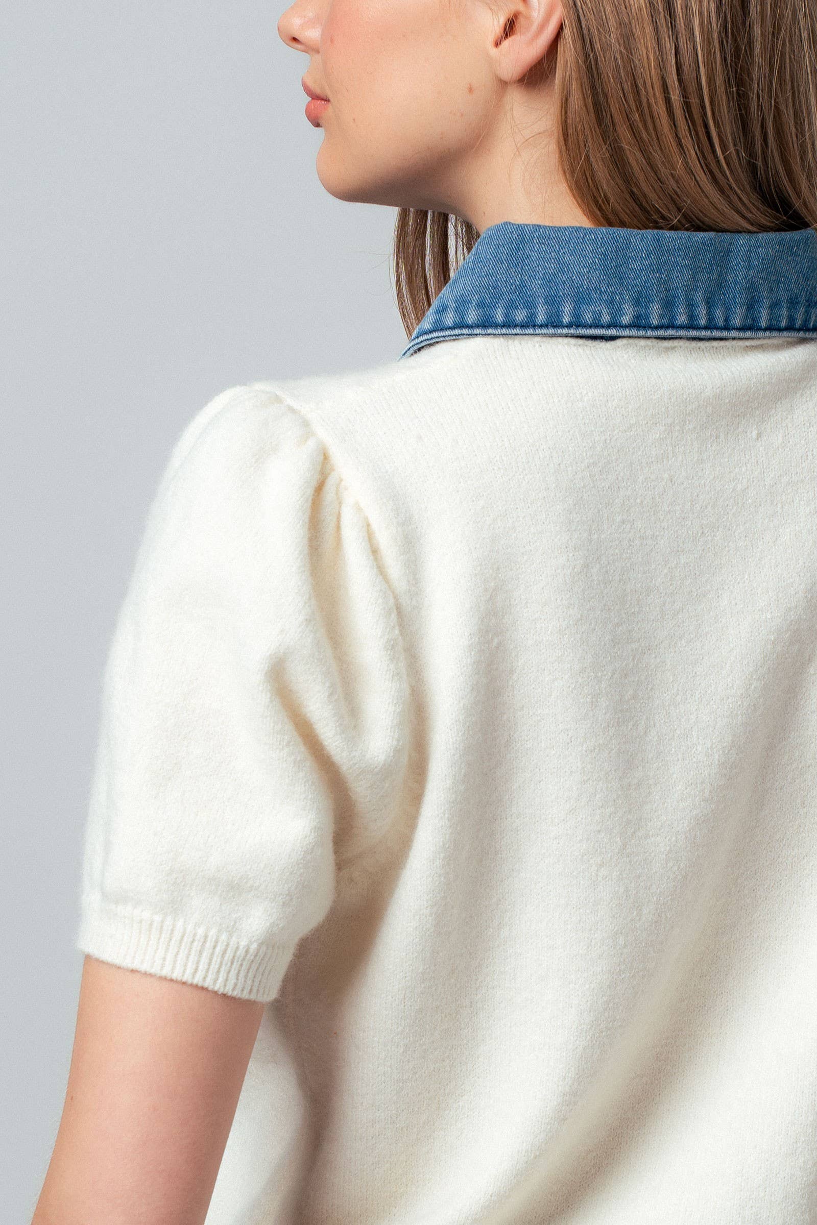 Ivory & Blue Collared Sweater Top