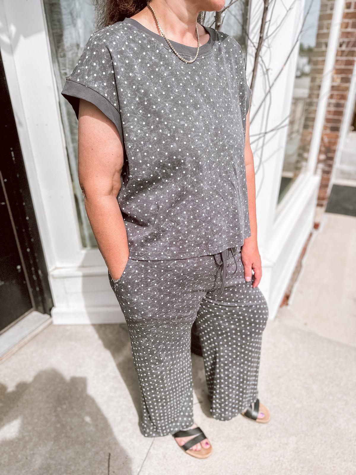 Blackish Charcoal Dot Lounge Top