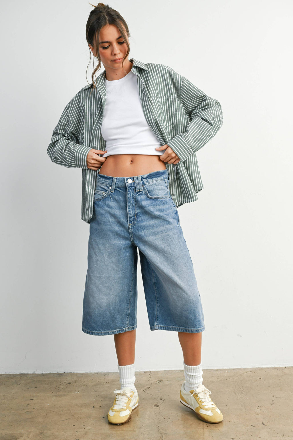 Green Striped Button-Up Top