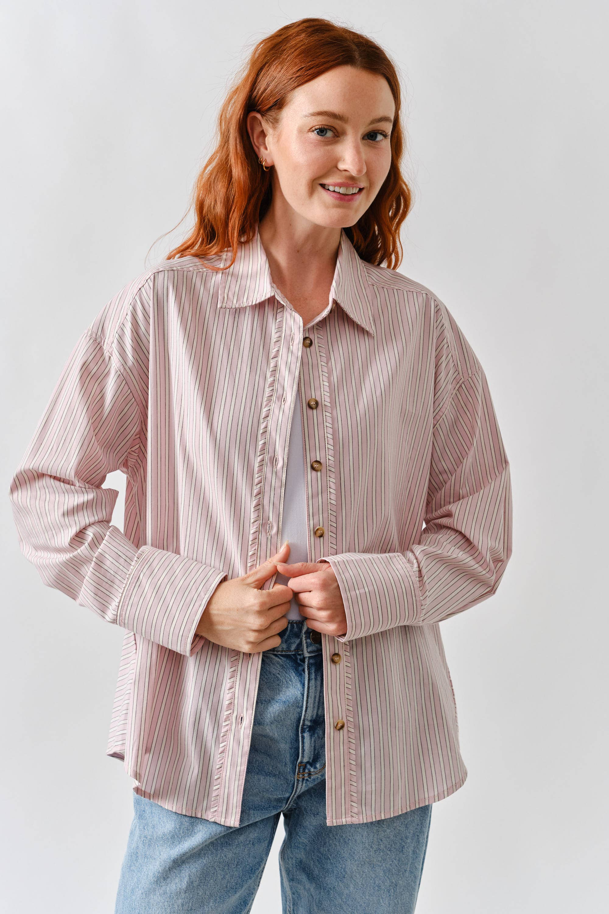 Pink Oversized Stripe Structured Shirt