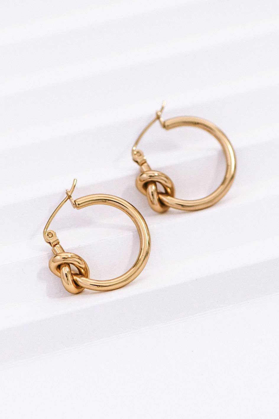 Gold Knot Stainless Steel Hoop Earrings