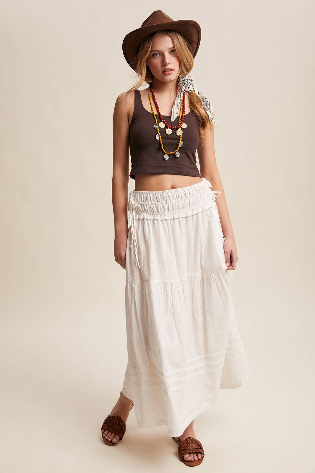 Off White Cotton Maxi Skirt