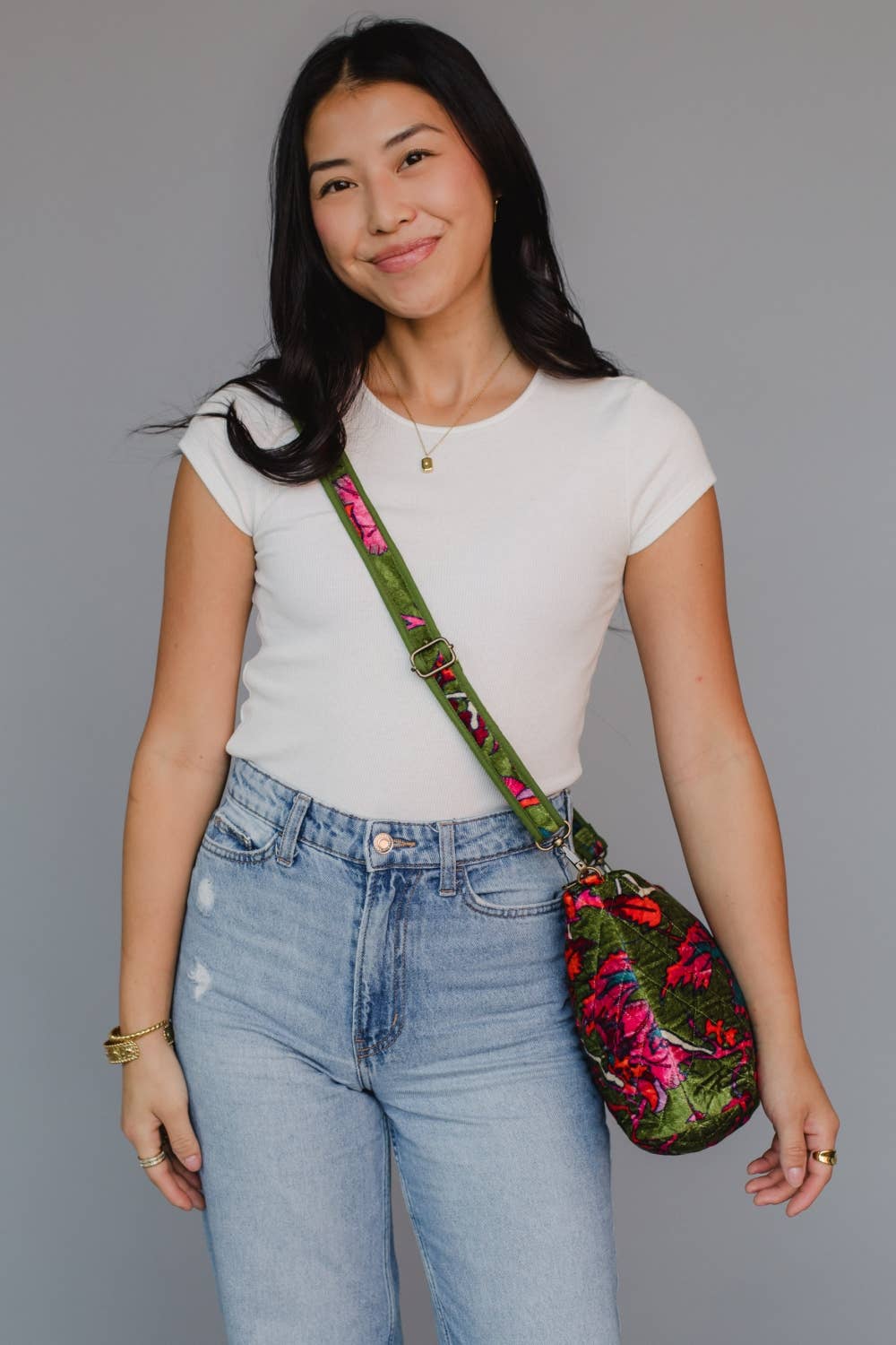 Olive & Multicolored Floral Crossbody