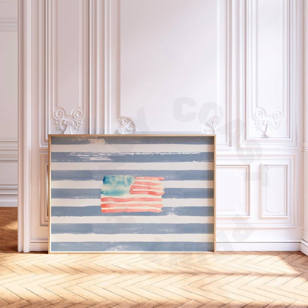Landscape Watercolor American Flag Print