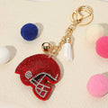 Red & White Bling Studded Football Helmet Keychain Bag Charm