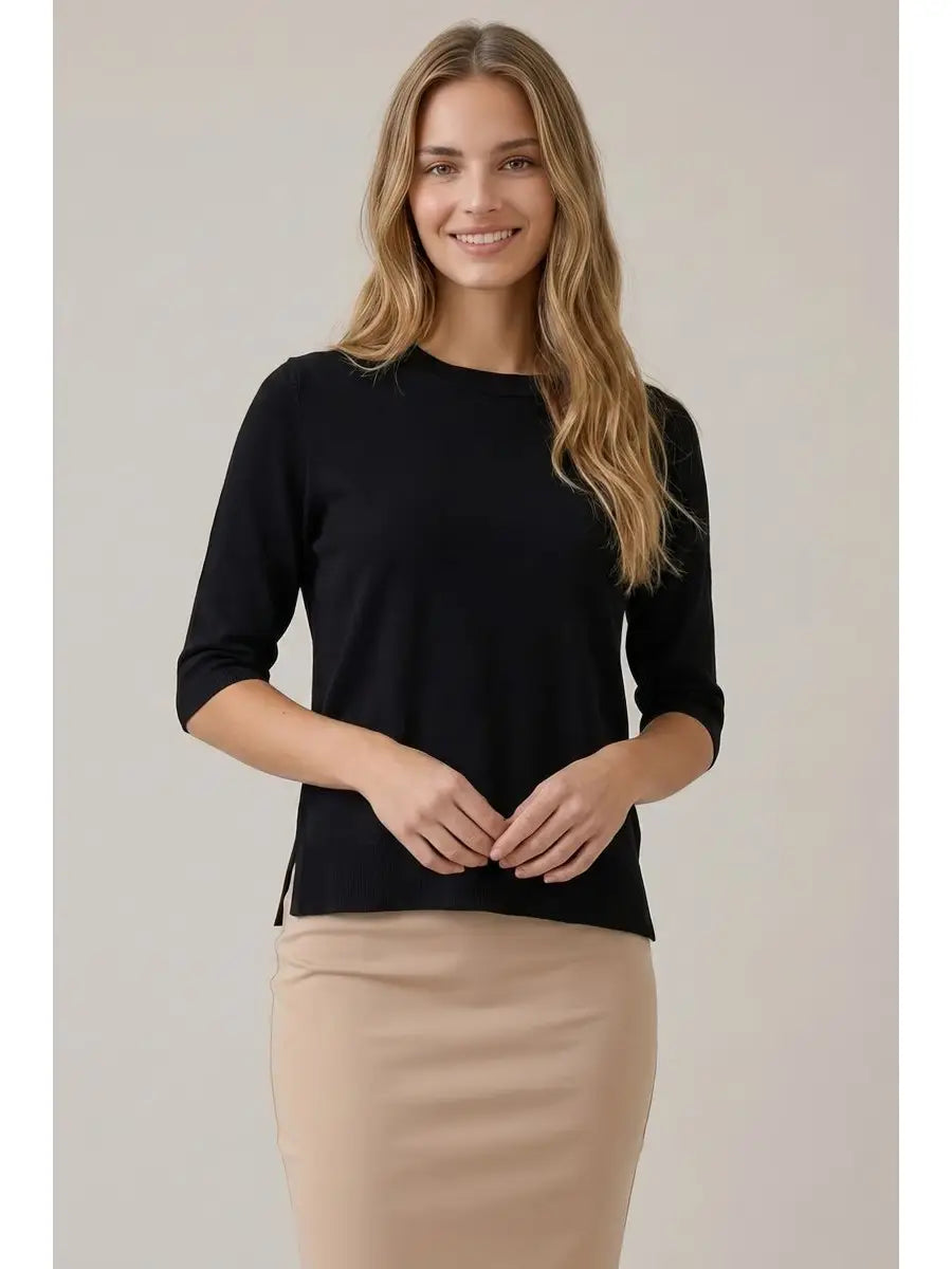 Black Short Sleeve Knit Top