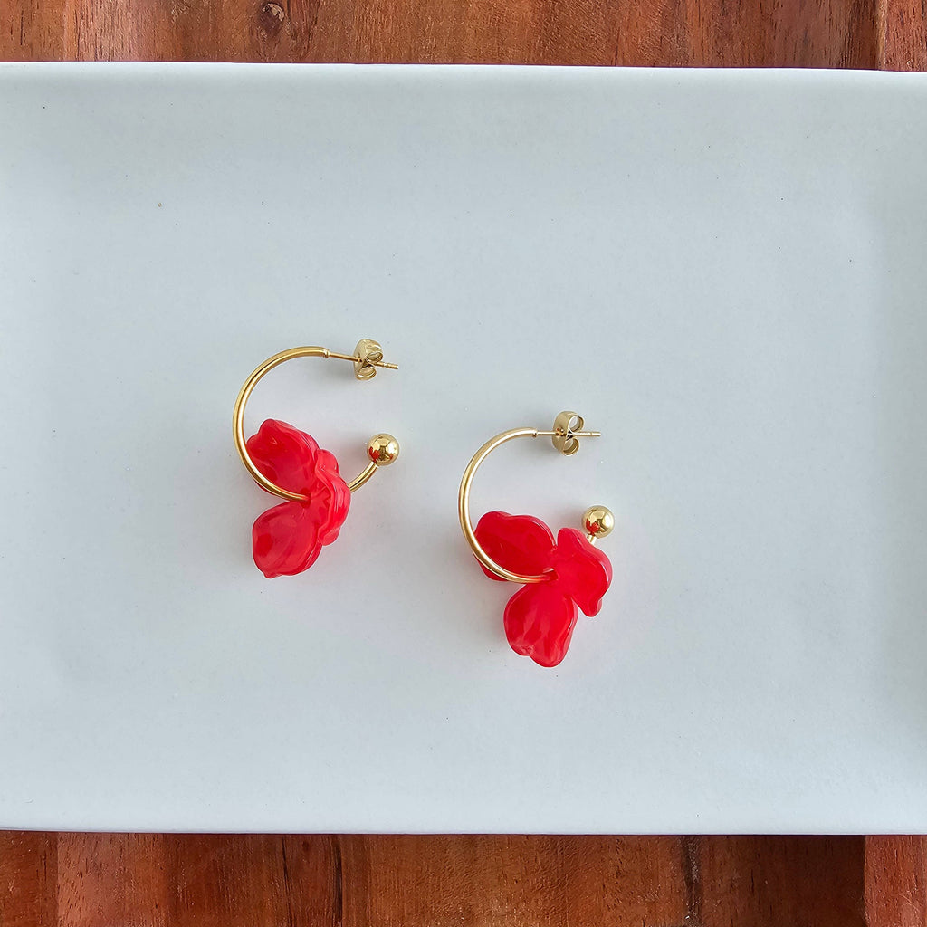 Poppy Red Magnolia Hoops