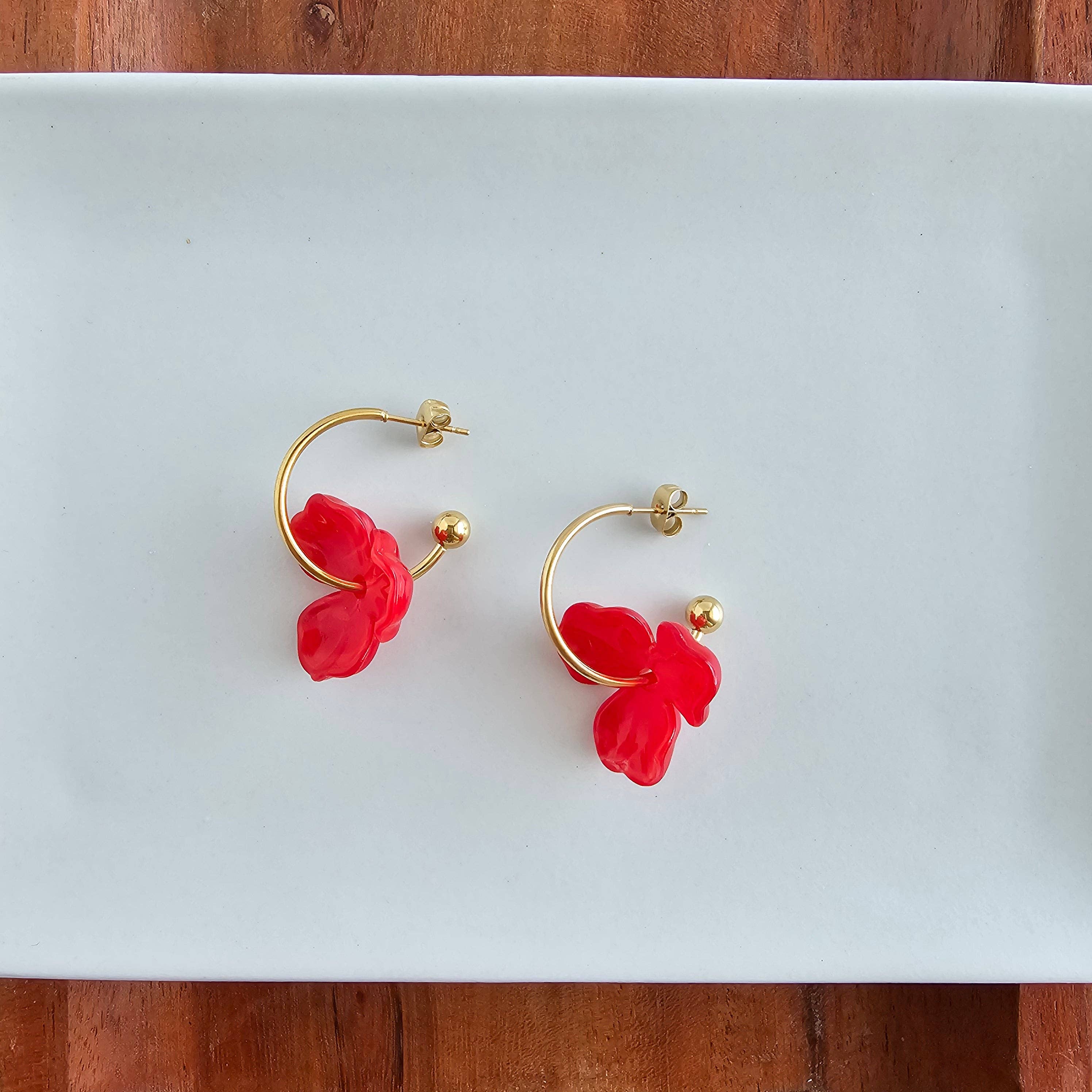 Poppy Red Magnolia Hoops
