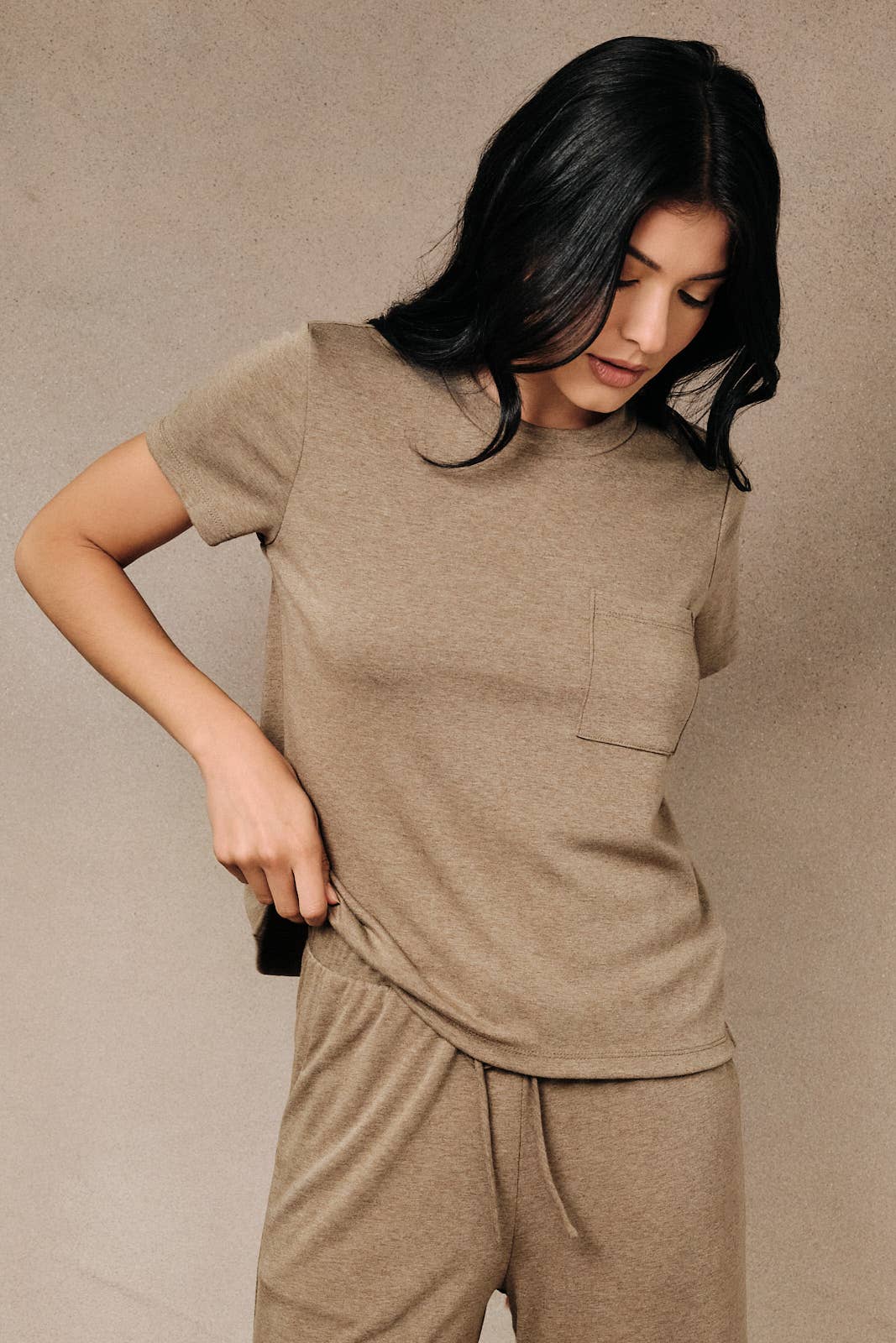 Dark Taupe Jersey Pocket Top