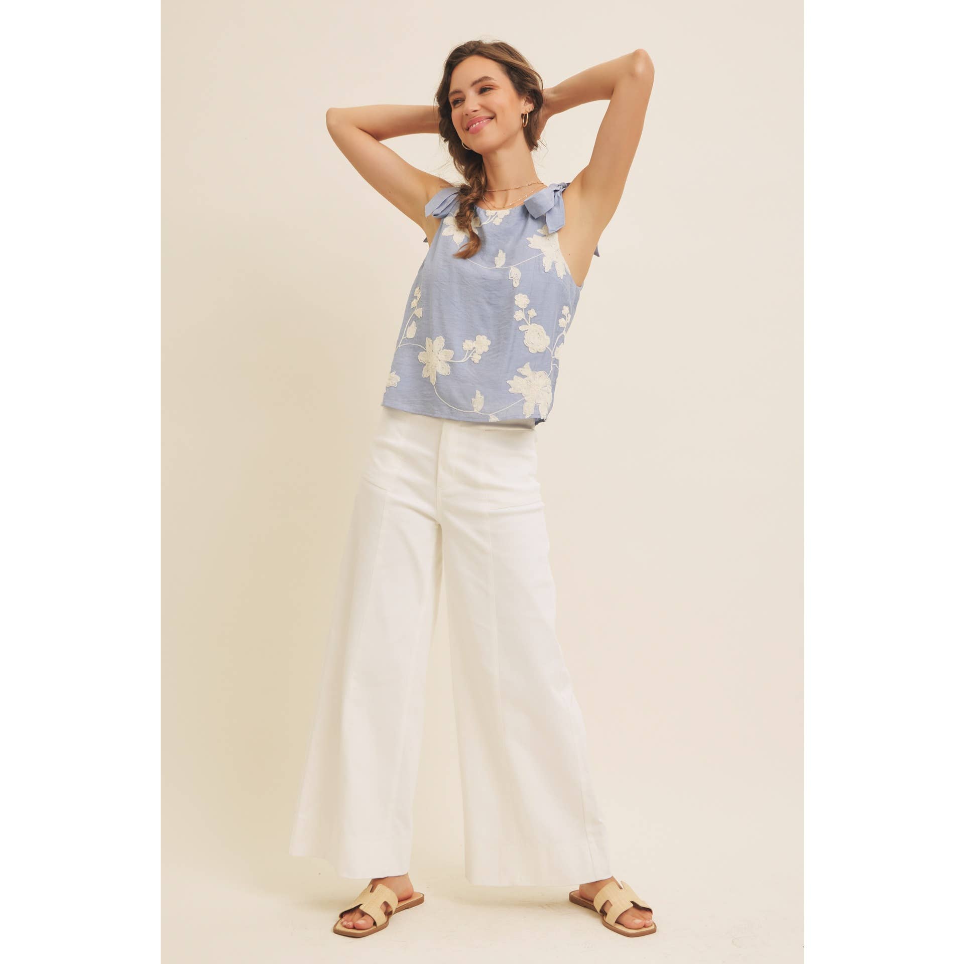 Dusty Blue Blouse Top With Bow Straps
