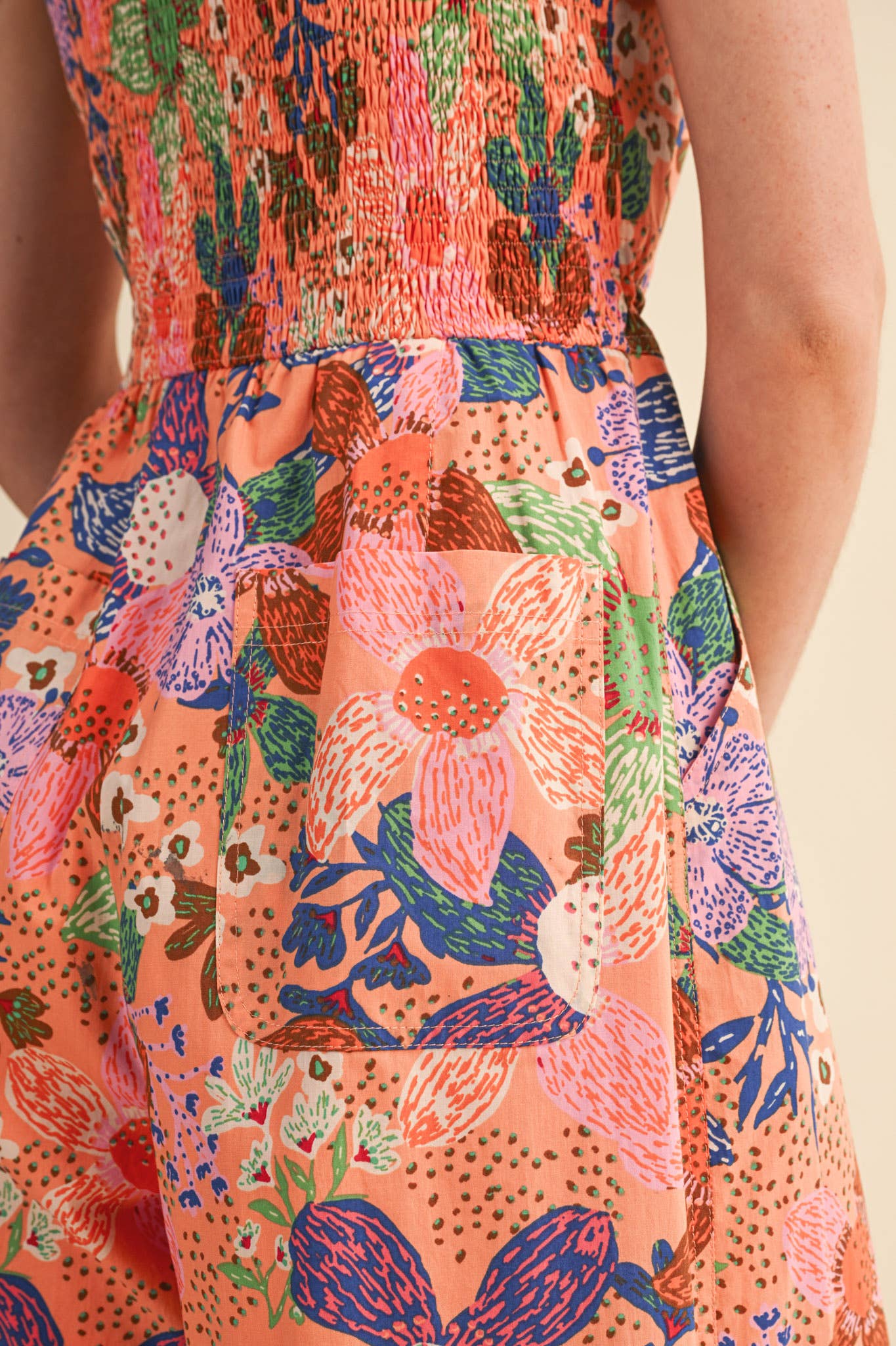 Coral Floral Pleated Wide Leg Jumpsuit