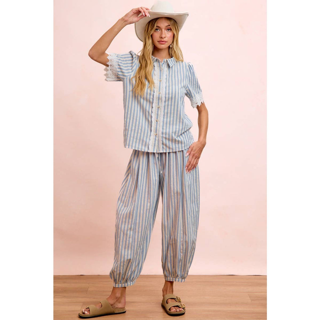 Light Blue Stripes Balloon Pants