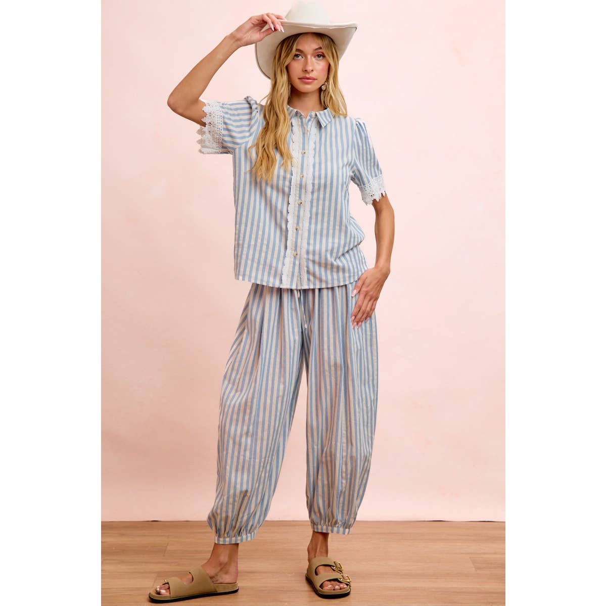 Light Blue Stripes Balloon Pants