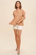 Lace Accent V Neck Blouse