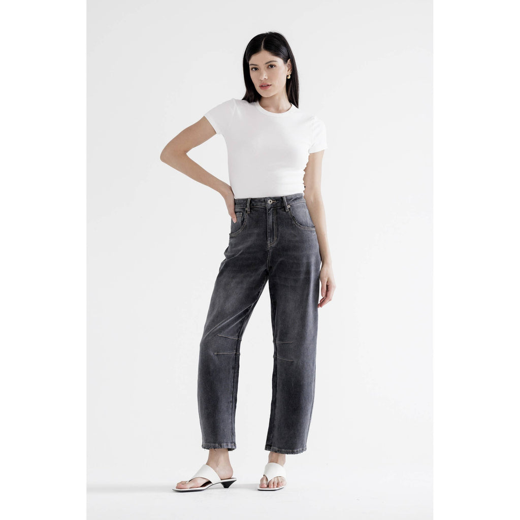 Black Eel Super High Hidden Button Barrel Jean