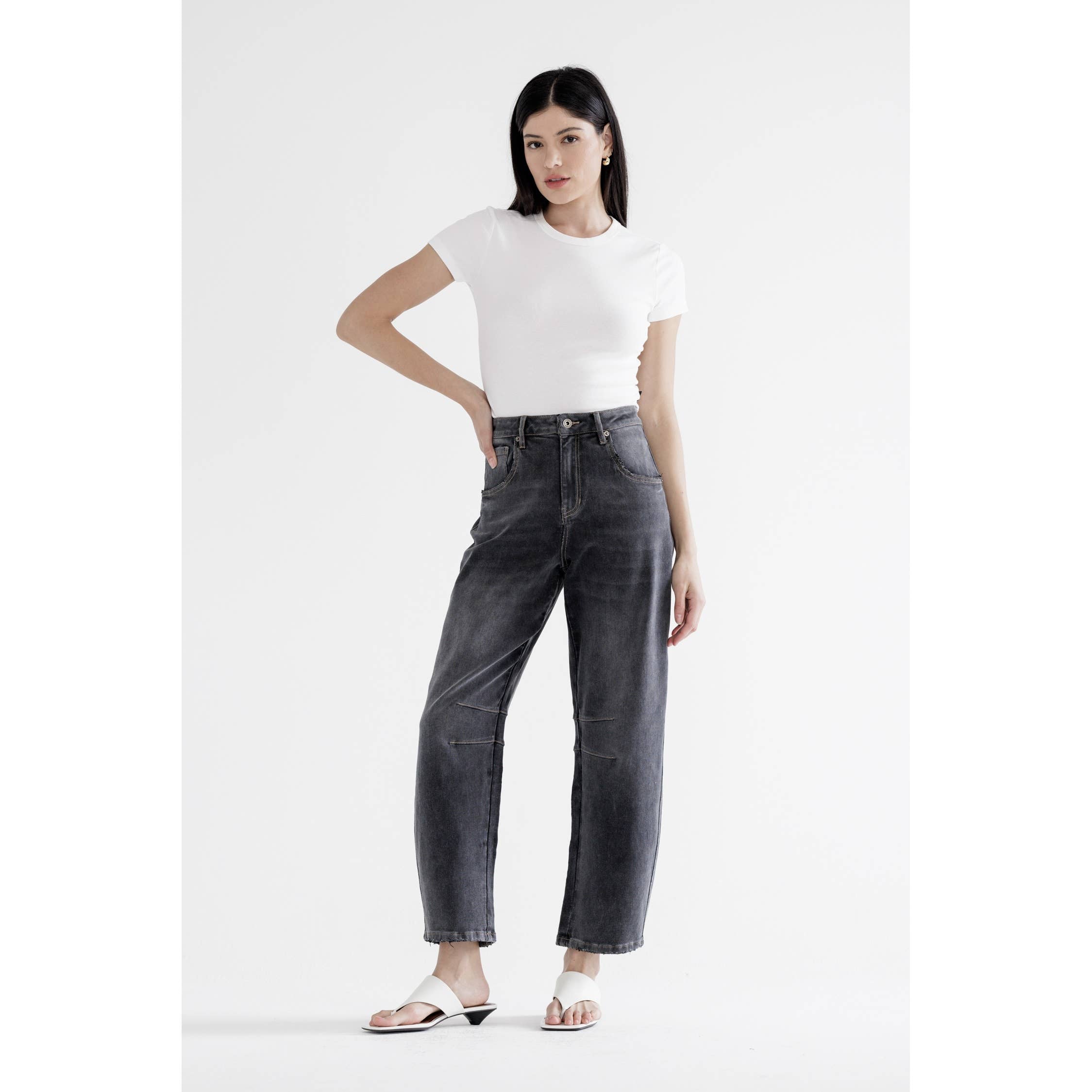 Black Eel Super High Hidden Button Barrel Jean