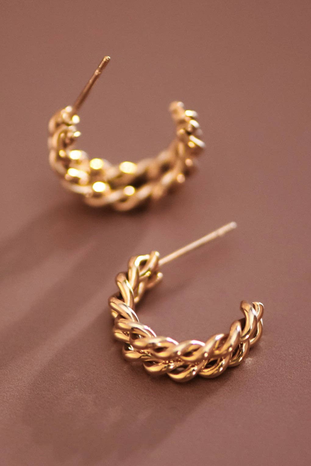 Gold Twist Stainless Steel Hoop Earrings