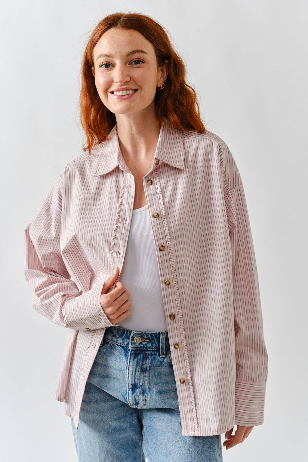 Pink Oversized Stripe Structured Shirt