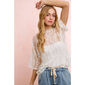 Cream Floral Boxy Mesh Top