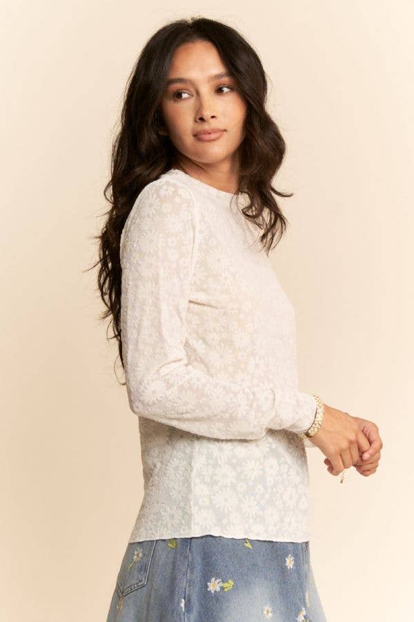 Plus Lavender Long Sleeve Floral Mesh Top