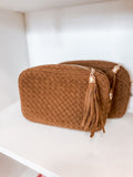 Camel Suede Woven Willow Camera Crossbody