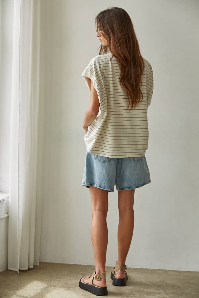 Cream & Black Striped Jersey Top